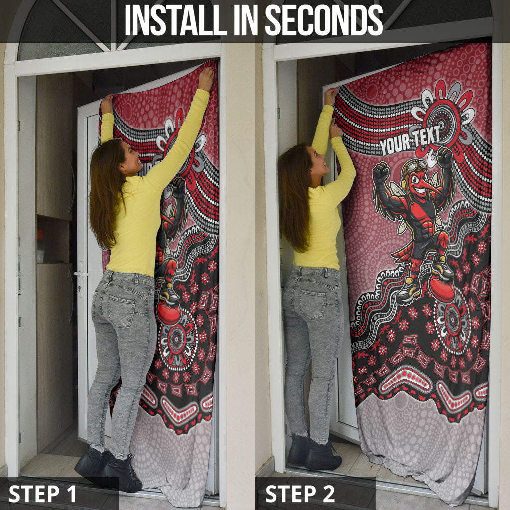 Personalized Essendon Bombers Mascot Door Cover Aboriginal Dot Art Style Vibrant Indigenous Pattern Design