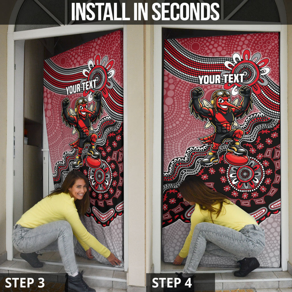 Personalized Essendon Bombers Mascot Door Cover Aboriginal Dot Art Style Vibrant Indigenous Pattern Design