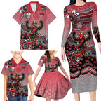 Personalized Essendon Bombers Mascot Family Matching Long Sleeve Bodycon Dress and Hawaiian Shirt Aboriginal Dot Art Style Vibrant Indigenous Pattern Design
