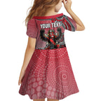 Personalized Essendon Bombers Mascot Family Matching Long Sleeve Bodycon Dress and Hawaiian Shirt Aboriginal Dot Art Style Vibrant Indigenous Pattern Design