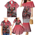 Personalized Essendon Bombers Mascot Family Matching Mermaid Dress and Hawaiian Shirt Aboriginal Dot Art Style Vibrant Indigenous Pattern Design
