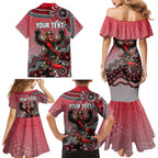 Personalized Essendon Bombers Mascot Family Matching Mermaid Dress and Hawaiian Shirt Aboriginal Dot Art Style Vibrant Indigenous Pattern Design