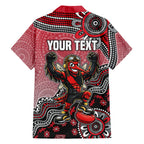 Personalized Essendon Bombers Mascot Family Matching Off The Shoulder Long Sleeve Dress and Hawaiian Shirt Aboriginal Dot Art Style Vibrant Indigenous Pattern Design