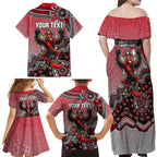 Personalized Essendon Bombers Mascot Family Matching Off Shoulder Maxi Dress and Hawaiian Shirt Aboriginal Dot Art Style Vibrant Indigenous Pattern Design