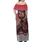 Personalized Essendon Bombers Mascot Family Matching Off Shoulder Maxi Dress and Hawaiian Shirt Aboriginal Dot Art Style Vibrant Indigenous Pattern Design