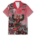 Personalized Essendon Bombers Mascot Family Matching Off Shoulder Short Dress and Hawaiian Shirt Aboriginal Dot Art Style Vibrant Indigenous Pattern Design