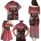 Personalized Essendon Bombers Mascot Family Matching Puletasi and Hawaiian Shirt Aboriginal Dot Art Style Vibrant Indigenous Pattern Design