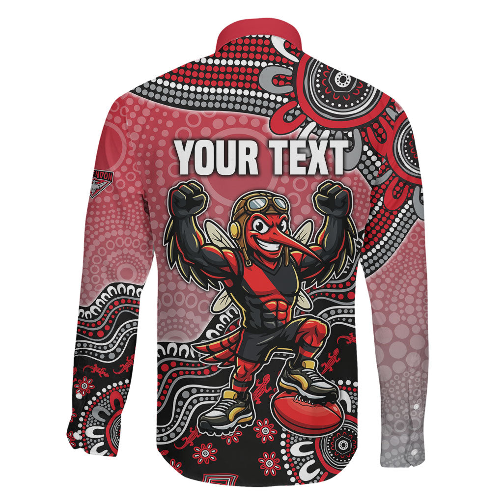 Personalized Essendon Bombers Mascot Family Matching Puletasi and Hawaiian Shirt Aboriginal Dot Art Style Vibrant Indigenous Pattern Design