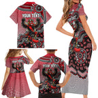 Personalized Essendon Bombers Mascot Family Matching Short Sleeve Bodycon Dress and Hawaiian Shirt Aboriginal Dot Art Style Vibrant Indigenous Pattern Design