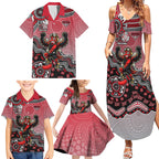 Personalized Essendon Bombers Mascot Family Matching Summer Maxi Dress and Hawaiian Shirt Aboriginal Dot Art Style Vibrant Indigenous Pattern Design