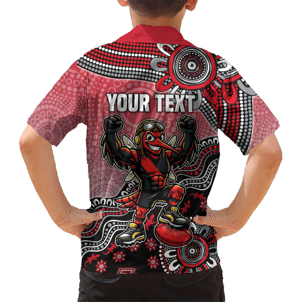 Personalized Essendon Bombers Mascot Family Matching Summer Maxi Dress and Hawaiian Shirt Aboriginal Dot Art Style Vibrant Indigenous Pattern Design