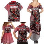 Personalized Essendon Bombers Mascot Family Matching Summer Maxi Dress and Hawaiian Shirt Aboriginal Dot Art Style Vibrant Indigenous Pattern Design