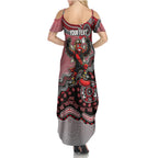 Personalized Essendon Bombers Mascot Family Matching Summer Maxi Dress and Hawaiian Shirt Aboriginal Dot Art Style Vibrant Indigenous Pattern Design