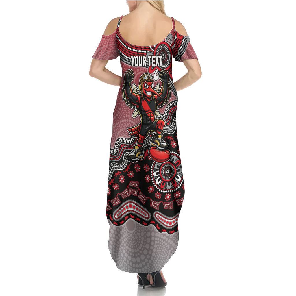 Personalized Essendon Bombers Mascot Family Matching Summer Maxi Dress and Hawaiian Shirt Aboriginal Dot Art Style Vibrant Indigenous Pattern Design