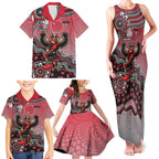 Personalized Essendon Bombers Mascot Family Matching Tank Maxi Dress and Hawaiian Shirt Aboriginal Dot Art Style Vibrant Indigenous Pattern Design