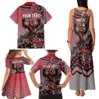 Personalized Essendon Bombers Mascot Family Matching Tank Maxi Dress and Hawaiian Shirt Aboriginal Dot Art Style Vibrant Indigenous Pattern Design