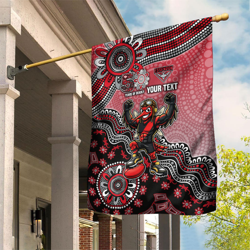 Personalized Essendon Bombers Mascot Garden Flag Aboriginal Dot Art Style Vibrant Indigenous Pattern Design