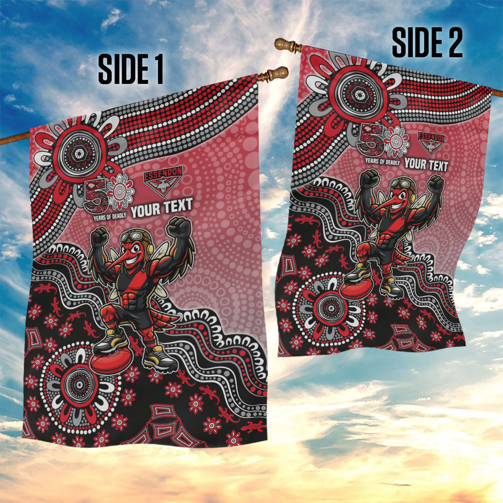 Personalized Essendon Bombers Mascot Garden Flag Aboriginal Dot Art Style Vibrant Indigenous Pattern Design