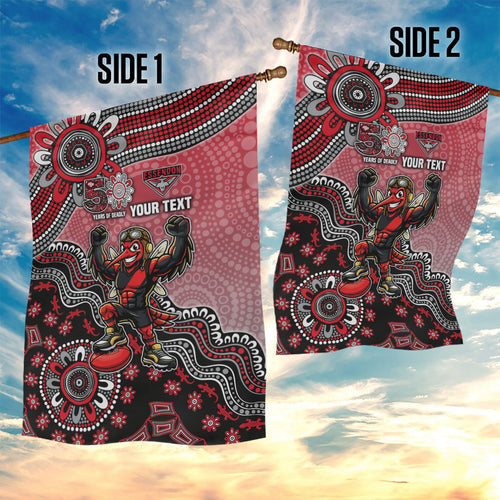 Personalized Essendon Bombers Mascot Garden Flag Aboriginal Dot Art Style Vibrant Indigenous Pattern Design