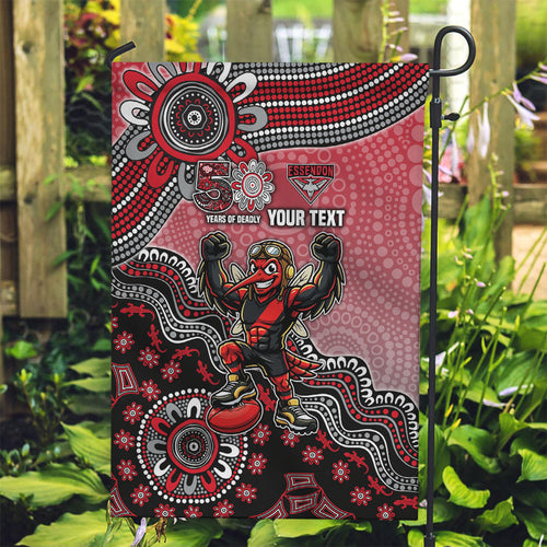 Personalized Essendon Bombers Mascot Garden Flag Aboriginal Dot Art Style Vibrant Indigenous Pattern Design