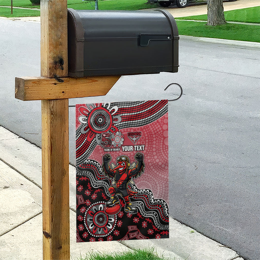 Personalized Essendon Bombers Mascot Garden Flag Aboriginal Dot Art Style Vibrant Indigenous Pattern Design