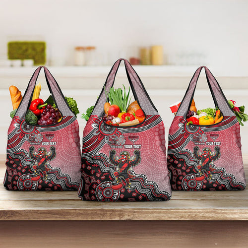 Personalized Essendon Bombers Mascot Grocery Bag Aboriginal Dot Art Style Vibrant Indigenous Pattern Design