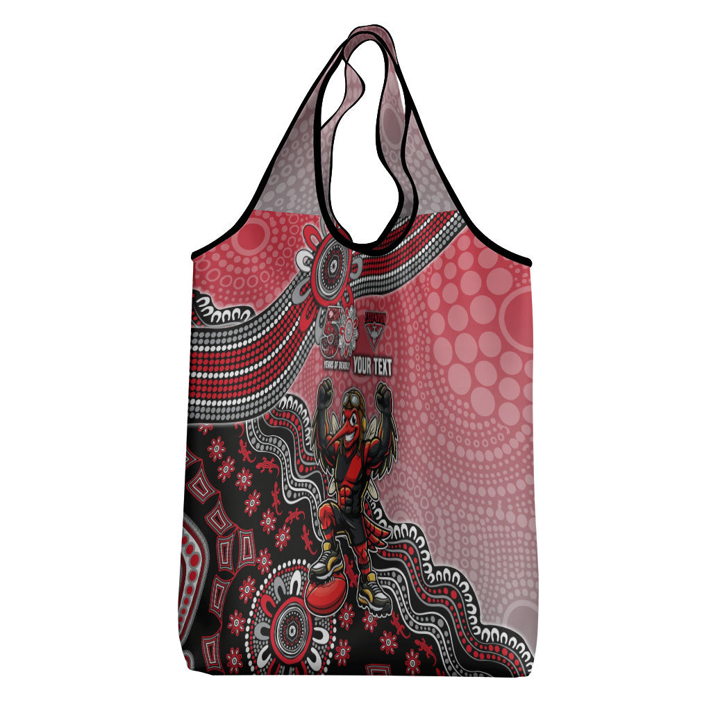 Personalized Essendon Bombers Mascot Grocery Bag Aboriginal Dot Art Style Vibrant Indigenous Pattern Design