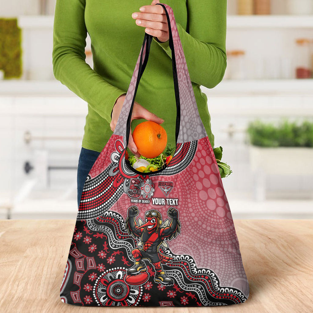 Personalized Essendon Bombers Mascot Grocery Bag Aboriginal Dot Art Style Vibrant Indigenous Pattern Design