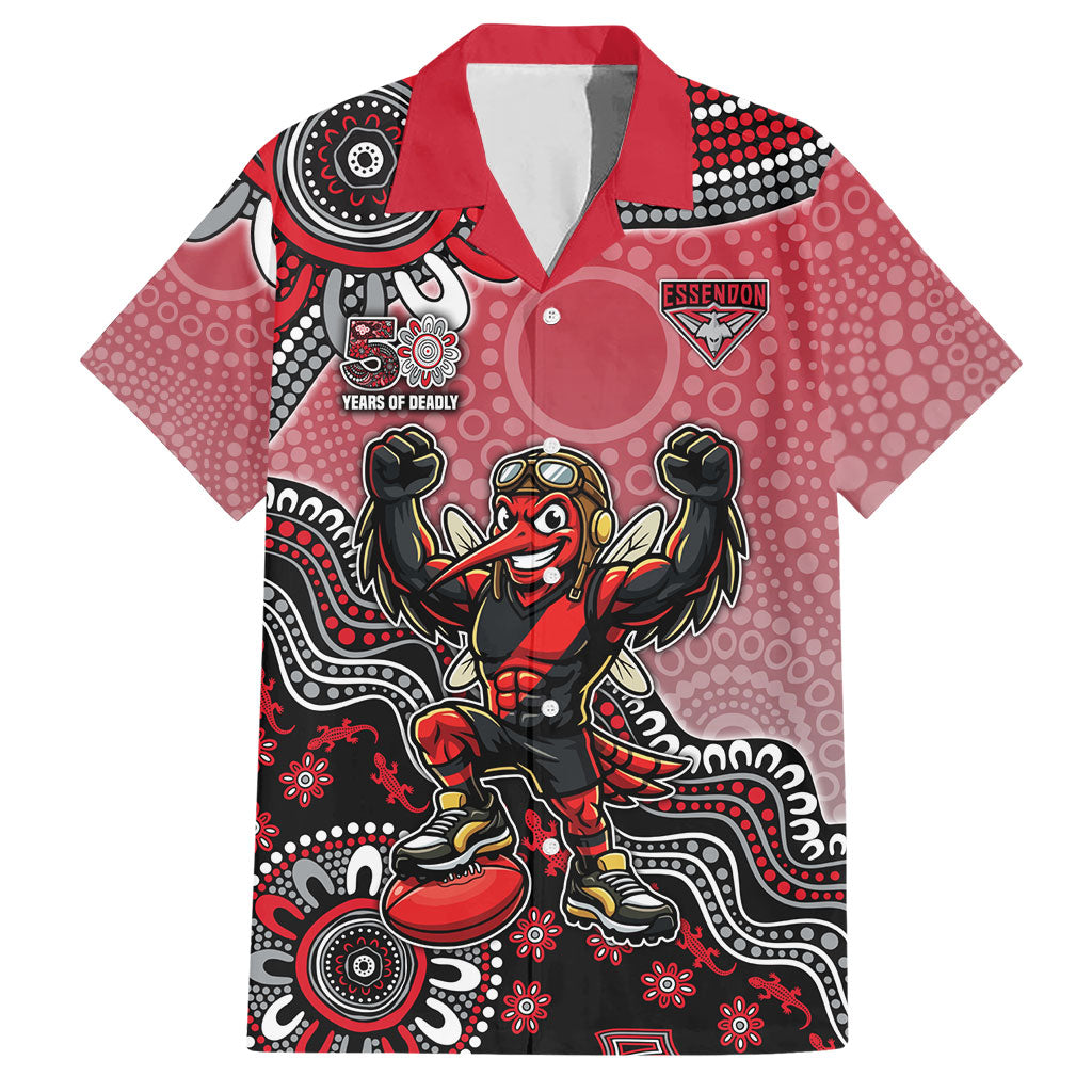 Personalized Essendon Bombers Mascot Hawaiian Shirt Aboriginal Dot Art Style Vibrant Indigenous Pattern Design