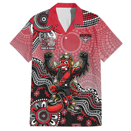 Personalized Essendon Bombers Mascot Hawaiian Shirt Aboriginal Dot Art Style Vibrant Indigenous Pattern Design