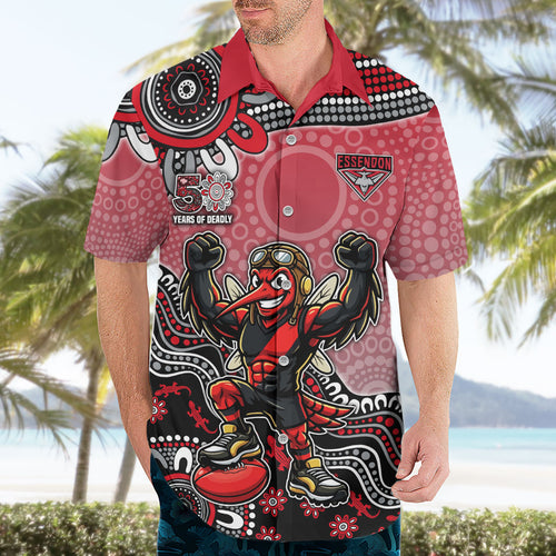 Personalized Essendon Bombers Mascot Hawaiian Shirt Aboriginal Dot Art Style Vibrant Indigenous Pattern Design