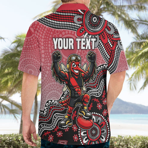 Personalized Essendon Bombers Mascot Hawaiian Shirt Aboriginal Dot Art Style Vibrant Indigenous Pattern Design
