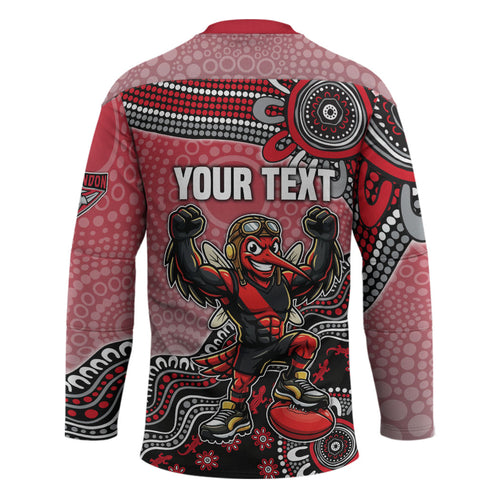 Personalized Essendon Bombers Mascot Hockey Jersey Aboriginal Dot Art Style Vibrant Indigenous Pattern Design
