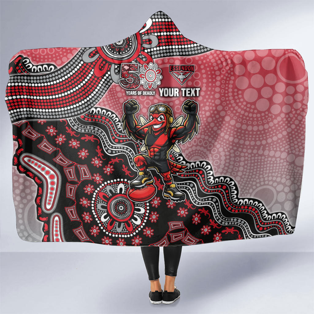Personalized Essendon Bombers Mascot Hooded Blanket Aboriginal Dot Art Style Vibrant Indigenous Pattern Design