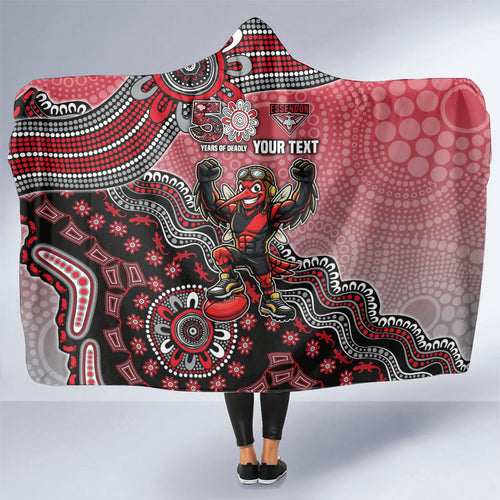 Personalized Essendon Bombers Mascot Hooded Blanket Aboriginal Dot Art Style Vibrant Indigenous Pattern Design