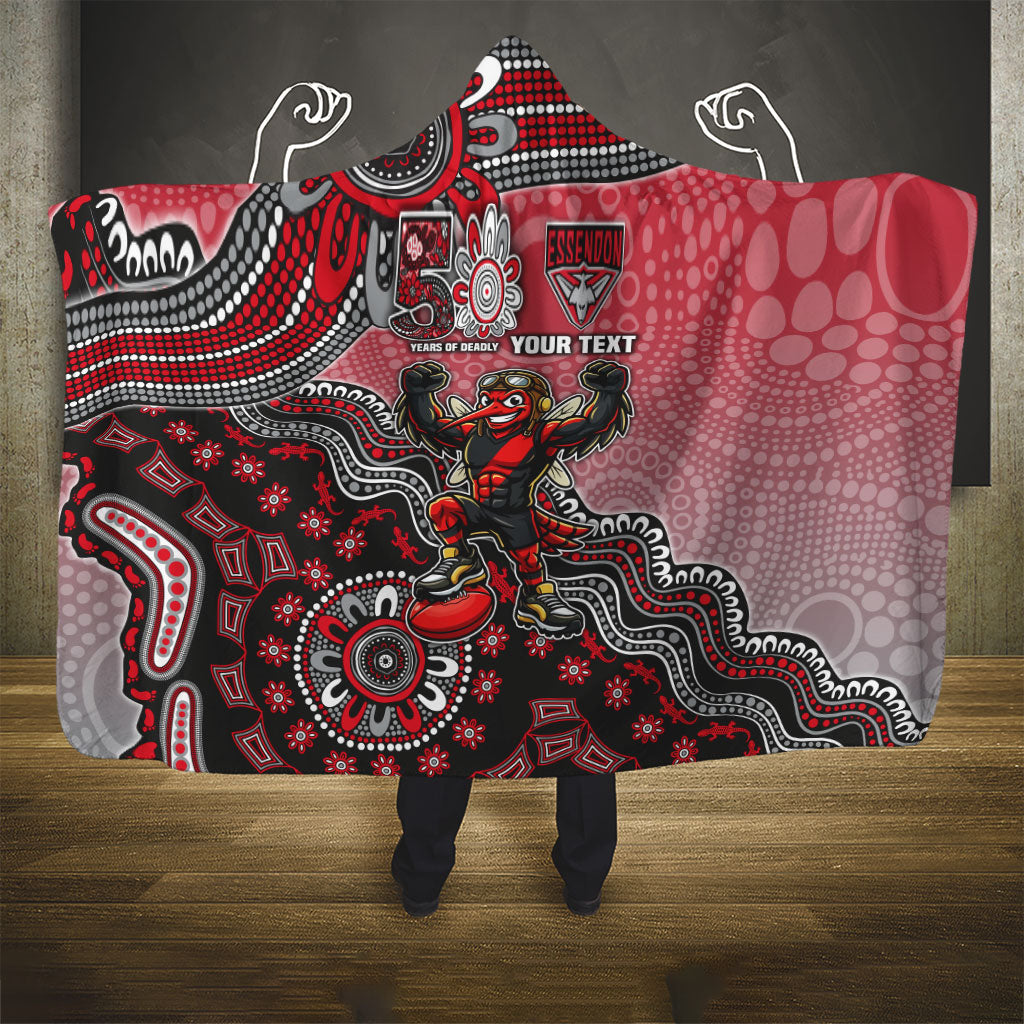 Personalized Essendon Bombers Mascot Hooded Blanket Aboriginal Dot Art Style Vibrant Indigenous Pattern Design