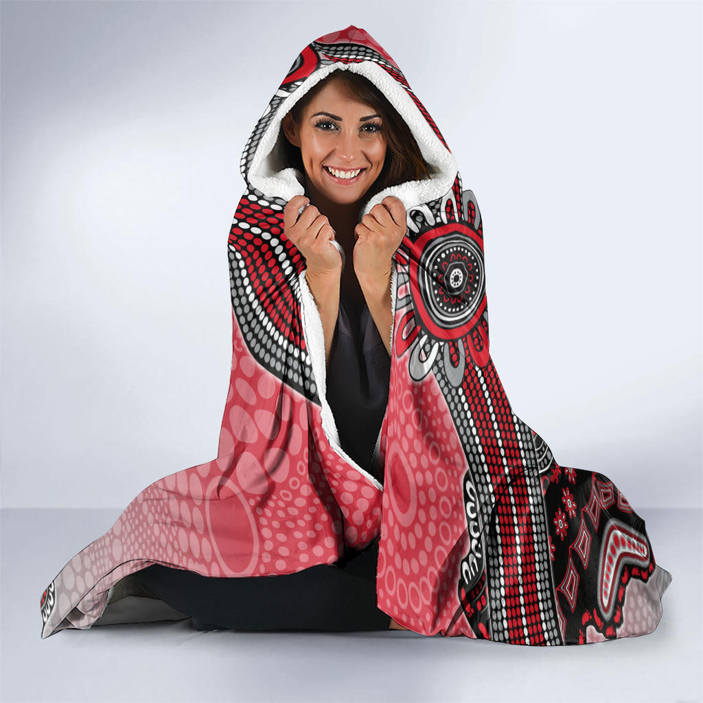 Personalized Essendon Bombers Mascot Hooded Blanket Aboriginal Dot Art Style Vibrant Indigenous Pattern Design