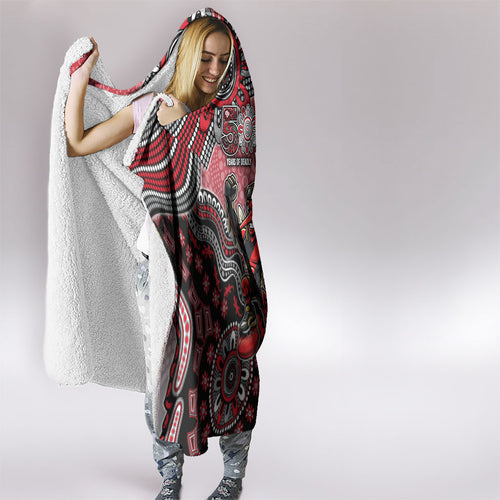Personalized Essendon Bombers Mascot Hooded Blanket Aboriginal Dot Art Style Vibrant Indigenous Pattern Design