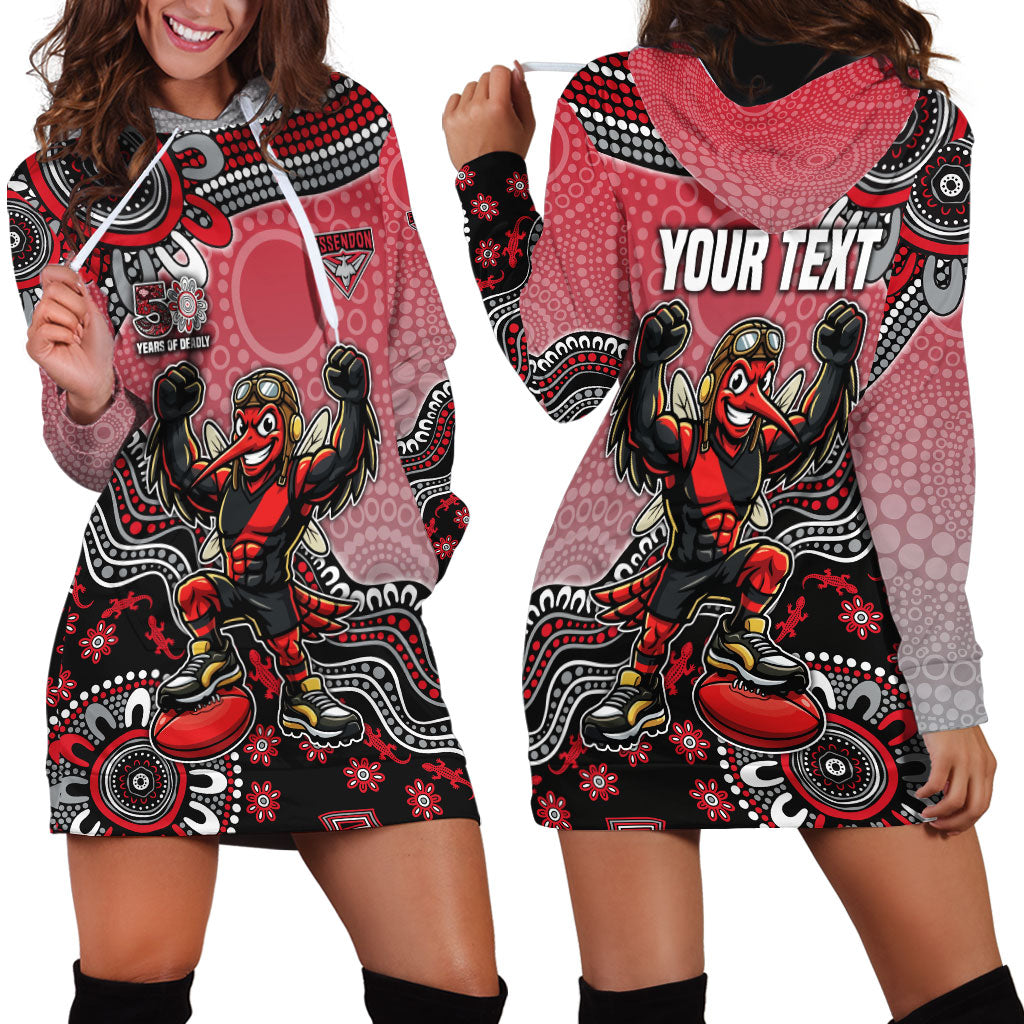 Personalized Essendon Bombers Mascot Hoodie Dress Aboriginal Dot Art Style Vibrant Indigenous Pattern Design