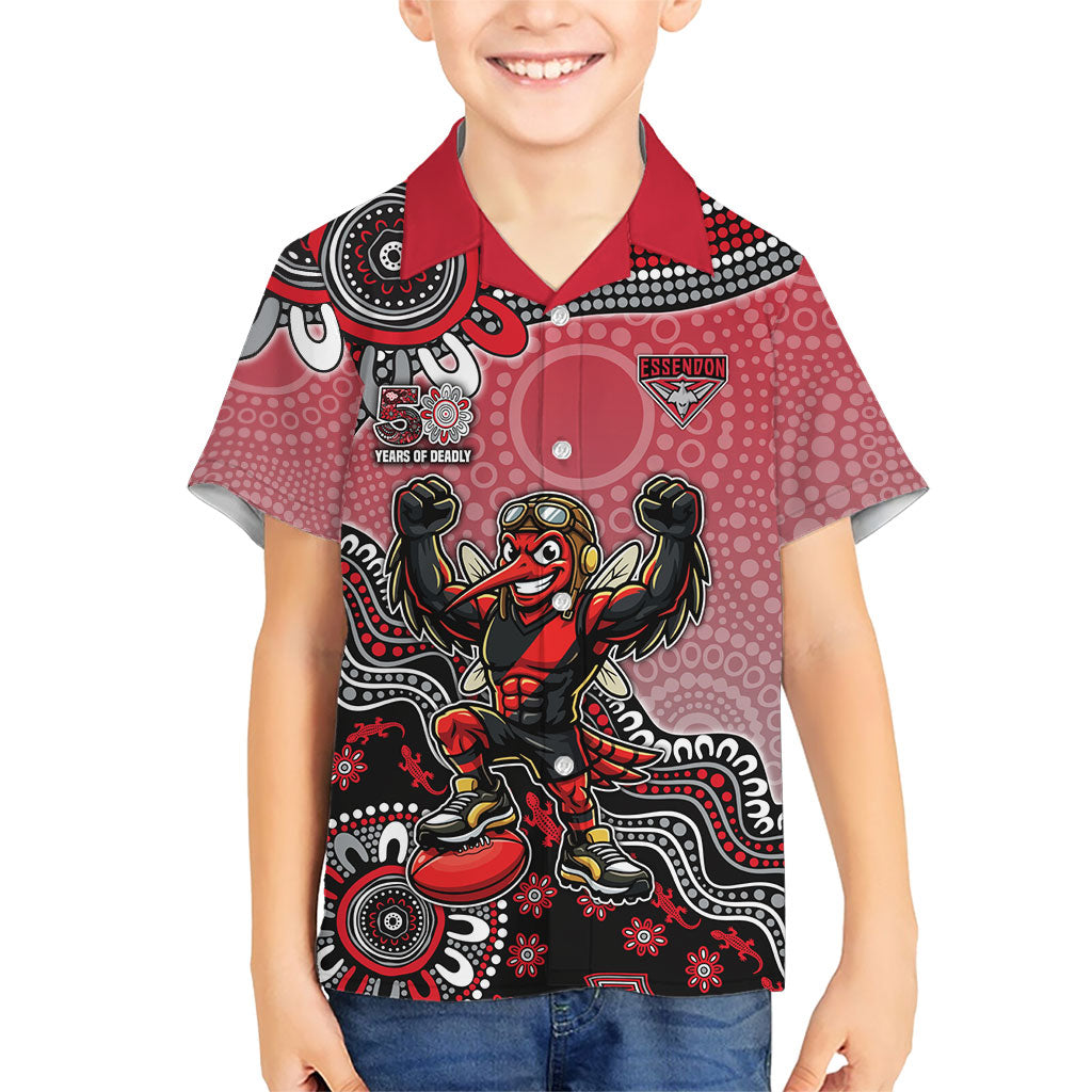 Personalized Essendon Bombers Mascot Kid Hawaiian Shirt Aboriginal Dot Art Style Vibrant Indigenous Pattern Design