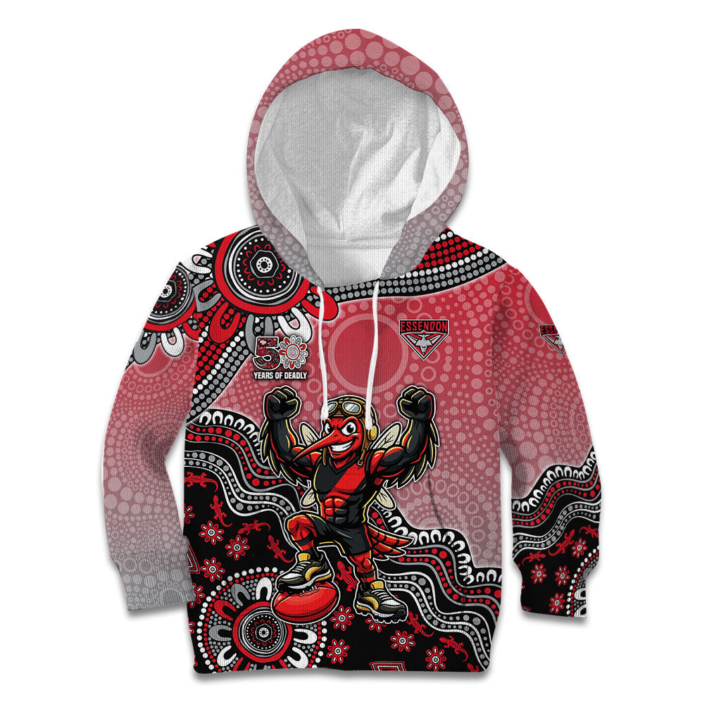 Personalized Essendon Bombers Mascot Kid Hoodie Aboriginal Dot Art Style Vibrant Indigenous Pattern Design