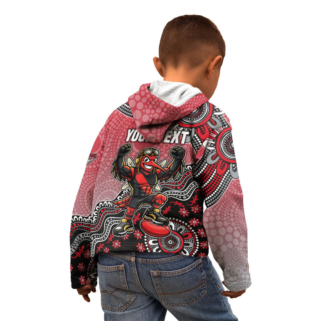 Personalized Essendon Bombers Mascot Kid Hoodie Aboriginal Dot Art Style Vibrant Indigenous Pattern Design