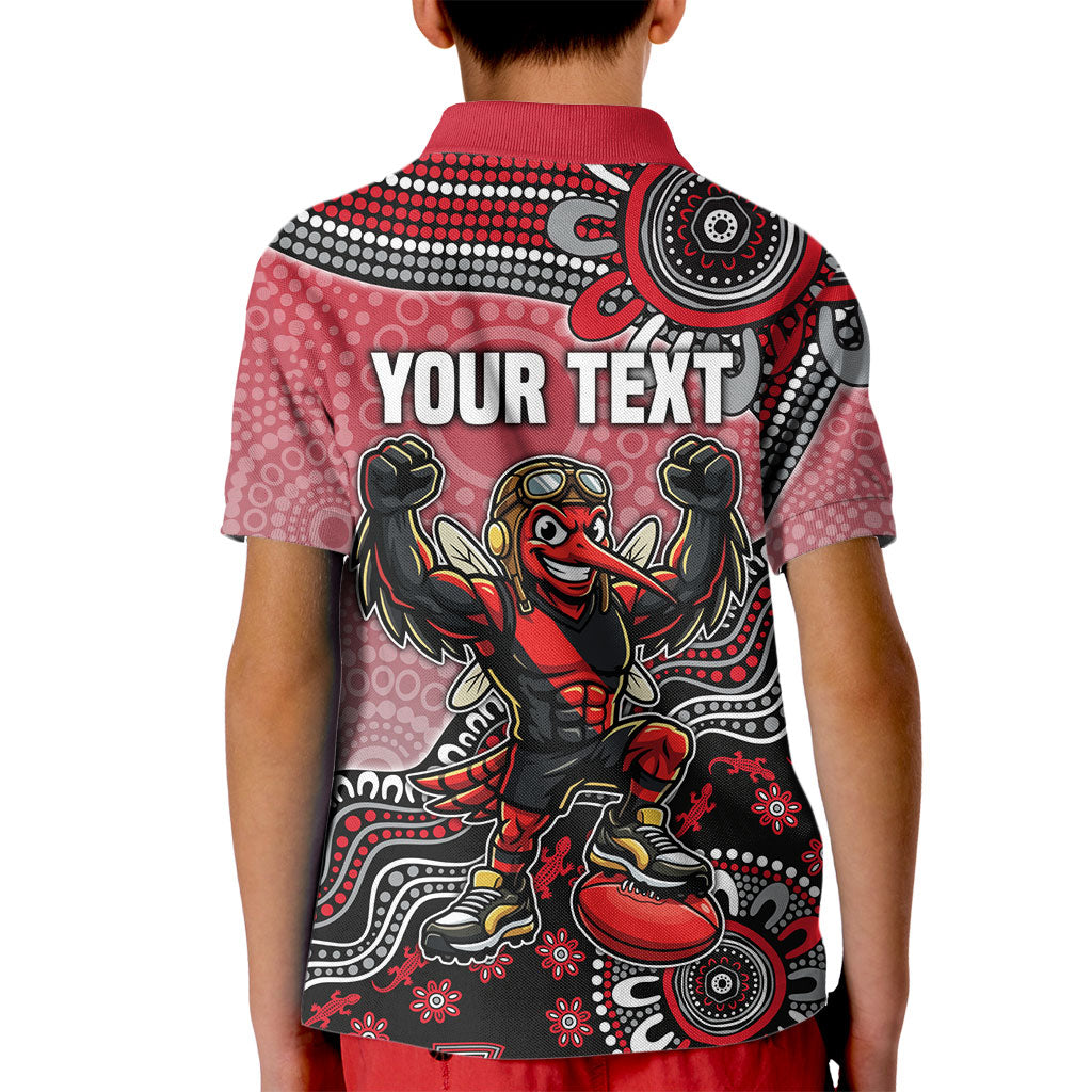 Personalized Essendon Bombers Mascot Kid Polo Shirt Aboriginal Dot Art Style Vibrant Indigenous Pattern Design