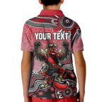 Personalized Essendon Bombers Mascot Kid Polo Shirt Aboriginal Dot Art Style Vibrant Indigenous Pattern Design