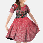 Personalized Essendon Bombers Mascot Kid Short Sleeve Dress Aboriginal Dot Art Style Vibrant Indigenous Pattern Design