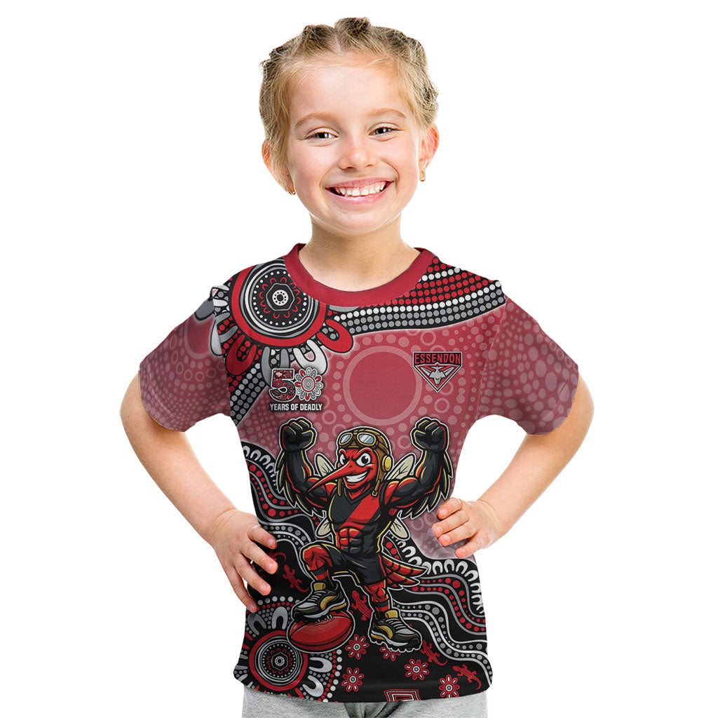 Personalized Essendon Bombers Mascot Kid T Shirt Aboriginal Dot Art Style Vibrant Indigenous Pattern Design