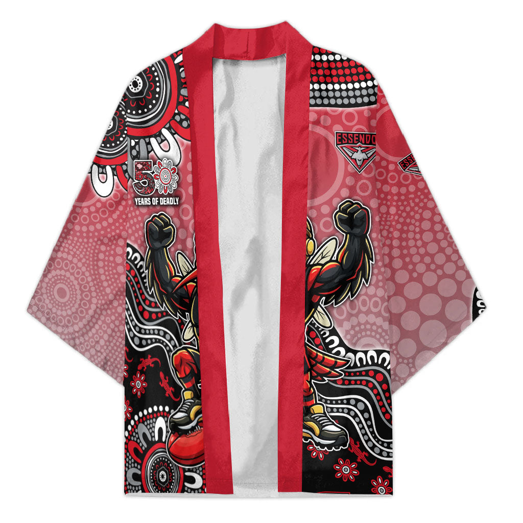 Personalized Essendon Bombers Mascot Kimono Aboriginal Dot Art Style Vibrant Indigenous Pattern Design