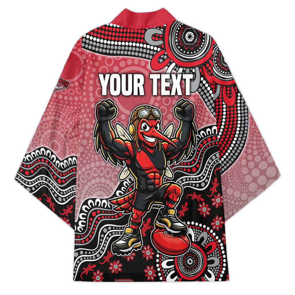 Personalized Essendon Bombers Mascot Kimono Aboriginal Dot Art Style Vibrant Indigenous Pattern Design
