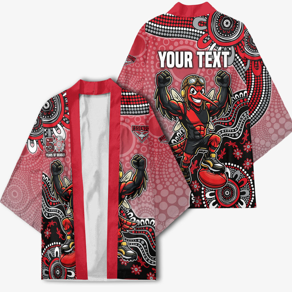 Personalized Essendon Bombers Mascot Kimono Aboriginal Dot Art Style Vibrant Indigenous Pattern Design