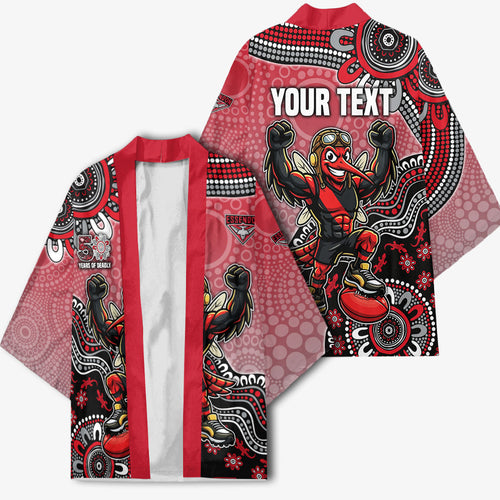 Personalized Essendon Bombers Mascot Kimono Aboriginal Dot Art Style Vibrant Indigenous Pattern Design